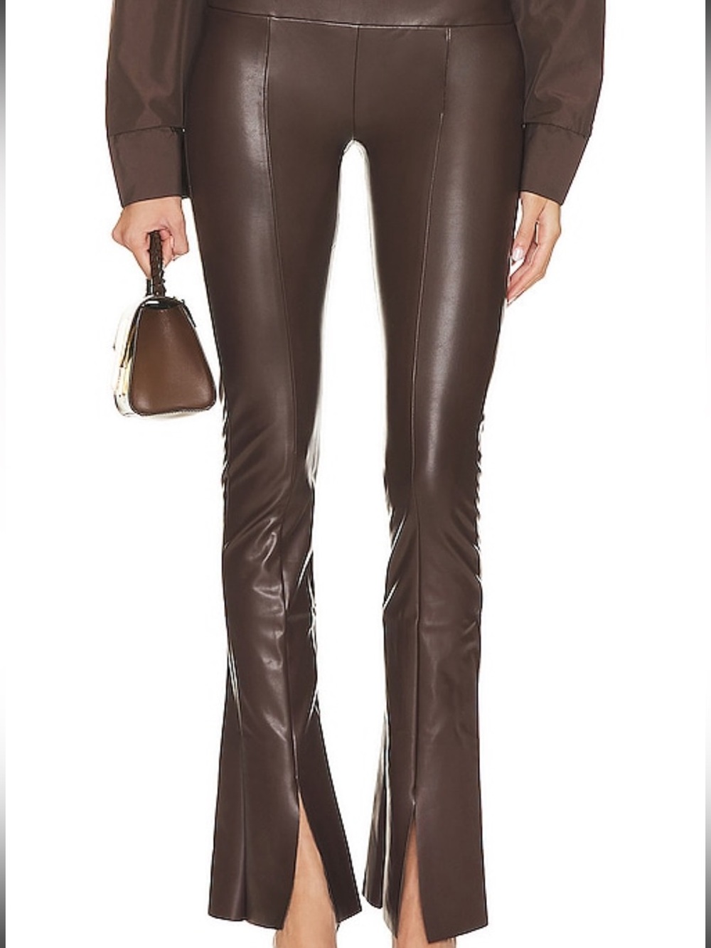 Norma Kamali Spat Vegan Leather Leggings Chocolate Brown Size S